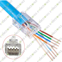 RJ45 RJ-45 Cat5 Cat6 8P8C Ethernet Pass Through Hi-Lo Stagger Gold Plated Male Connector